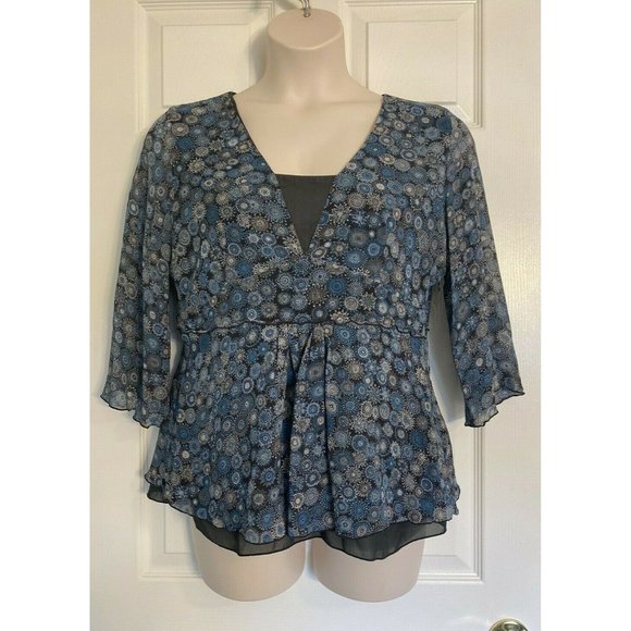 Nine West Tops - Nine West Sheer Sleeve Size 16 Lined Bodice Blouse Scoop Neck 100% silk